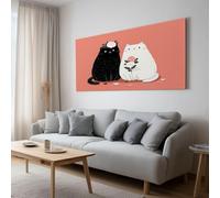 Grand Tableau sur Toile Encadré Cartoon Noir Blanc Chat, Impression Murale Décoration Salon Bureau Maison - Image sur Toile Design Moderne XXL 90x60 cm