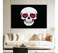 Grand Tableau sur Toile Encadré Crâne Blanc Minimaliste Œil Forme Cœur, Impression Murale Décoration Salon Bureau Maison - Image sur Toile Design Moderne XXL 90x60 cm