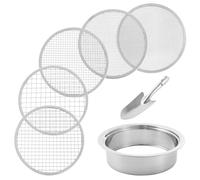 Grand tamis de sol en acier inoxydable - Tamis de sol pour le jardinage | Tamis de jardin avec 5 tamis en maille remplaçables, 1/3/6/9/12 mm pour rempotage de jardin et pelle pour sable, roches, terre