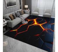 Grand Tapis 3D Imprimé Volcan Lave et Cratère de Magma pour Chambre Salon Salle à Manger Cuisine Salle de Bain Paillasson,Tapis de Sol pour Salle de Jeux Garçon Fille Ado (Orange Black,160x200 cm)