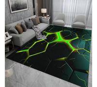 Grand Tapis 3D Imprimé Volcan Lave et Cratère de Magma pour Chambre Salon Salle à Manger Cuisine Salle de Bain Paillasson,Tapis de Sol pour Salle de Jeux Garçon Fille Ado (Green Black,160x200 cm)
