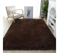 Grand tapis à poils longs, antidérapant, lavable, super doux, moderne, pour salon, chambre à coucher, chambre d'enfant, marron, 120 x 160 cm