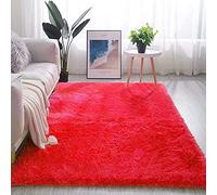 Grand tapis à poils longs, super doux, antidérapant et lavable, moderne, pour salon, chambre à coucher et chambre d'enfant Rouge 200 x 400 cm