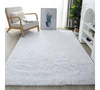 Grand tapis à poils longs, super doux, antidérapant et lavable, moderne pour salon et chambre d'enfant, blanc, 160 x 230 cm