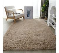 Grand tapis à poils longs, super doux, antidérapant et lavable, pour salon, chambre à coucher, chambre d'enfant, design moderne, couleur chameau, 200 x 300 cm