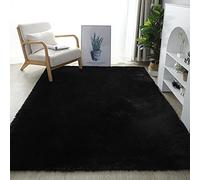 Grand tapis à poils longs, super doux, lavable, antidérapant, moderne, pour salon, chambre à coucher, chambre d'enfant, noir, 200 x 300 cm