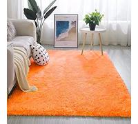 Grand tapis à poils longs super doux lavable antidérapant moderne pour salon et chambre à coucher d'enfants Orange 80 x 200 cm