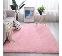 Grand tapis à poils longs super doux lavable antidérapant moderne pour salon et chambre à coucher Rose 140 x 200 cm