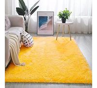 Grand tapis à poils longs, super doux, lavable, antidérapant, pour salon, chambre à coucher, chambre d'enfant, design moderne jaune, 80 x 160 cm