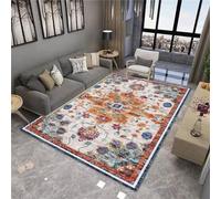 Grand tapis antidérapant lavable pour salle à manger et espaces de vie Motif floral vintage Orange et bleu layette 200 x 300 cm
