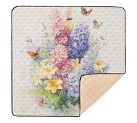 Grand tapis antidérapant pour bébé avec bouquet de fleurs d'été et de papillons pour intérieur et extérieur, tapis d'éveil léger pour bébés, nourrissons et tout-petits, 127 x 127 cm