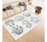 Grand Tapis Coquillage 140x200 cm Carpet Corail Algues 3D Imprimé Motif Cachemire Tapis de Cuisine AntidéRapant et Lavable Idéal pour Chambre Adulte Cuisine Exterieur Bureau (9 Tailles Disponibles)