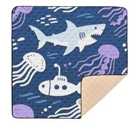 Grand tapis d'activité robuste pour bébé, motif requin, violet, bleu, pour le sol, rembourré et portable, 127 x 127 cm