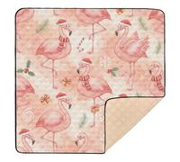 Grand tapis d'activités de Noël avec flamants roses dans un chapeau de Père Noël, lavable au sol, tapis de frappe pour nouveau-nés, 127 x 127 cm