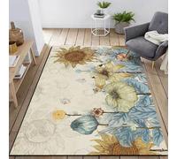 Grand tapis de 2 x 2,5 m, bleu et orange, imprimé floral, moderne, multicolore, 200 x 250 cm, lavable pour salon, accessoires de décoration de sol, tapis de décoration de sol