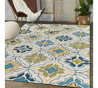 Grand tapis de 2 x 2,5 m, bleu, jaune, vert, motif géométrique vintage, multicolore, 200 x 250 cm, tapis lavable pour salon, accessoires de décoration de sol, tapis de décoration de sol