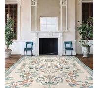 Grand tapis de 2 x 2,5 m, bleu, vert, crème, orange, motif floral oriental, multicolore, bleu sarcelle, 200 x 250 cm, tapis lavable pour salon, accessoires de décoration de sol, tapis de décoration de