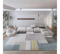 Grand tapis de 2 x 2,5 m, gris, géométrique, bleu, blanc, jaune, moderne, noir, 200 x 250 cm, lavable pour salon, accessoires de décoration de sol, tapis de décoration de sol