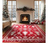 Grand tapis de 2 x 2,5 m, imprimé arbre de Noël rouge et blanc, décoration moderne, rouge, 200 x 250 cm, tapis lavable pour salon, accessoires de décoration de sol, tapis de décoration de sol