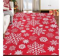 Grand tapis de 2 x 2,5 m, imprimé flocon de neige rouge et blanc, design moderne, rouge, 200 x 250 cm, lavable pour salon, accessoires de décoration de sol, tapis de décoration de sol