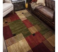 Grand tapis de 2 x 2,5 m, imprimé géométrique rouge et vert, moderne, multicolore, 200 x 250 cm, lavable pour salon, accessoires de décoration de sol, tapis de décoration de sol