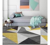 Grand tapis de 2 x 2,5 m, noir, gris, blanc, motif géométrique moderne, gris, jaune, gris, 200 x 250 cm, lavable pour salon, accessoires de décoration de sol, tapis de décoration de sol