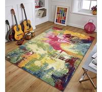 Grand tapis de 2 x 2,5 m, rouge, jaune, bleu, vert, aquarelle, abstrait, moderne, multicolore, 200 x 250 cm, tapis lavable pour salon, accessoires de décoration de sol, tapis de décoration de sol