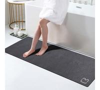Grand tapis de bain extra long à séchage rapide, super absorbant, envers en caoutchouc antidérapant, pour sol de salle de bain, baignoire, douche, évier, motif terre de diatomée, 43,2 x 150 cm, gris