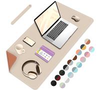 Grand tapis de bureau double face, tapis de souris imperméable en cuir synthétique, tapis de bureau pour ordinateur portable, double usage pour clavier de bureau ou maison (beige + orange, 80 x 40 cm)