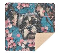 Grand tapis de gym et d'activités antidérapant pour bébé - Motif bouledogue français - Résistant à l'eau - Pour bébés et nourrissons - 127 x 127 cm