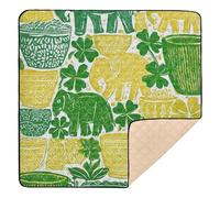 Grand tapis de gym et d'activités antidérapant pour l'intérieur et l'extérieur - Motif éléphant - Vert et jaune - Tapis de jeu pour bébé - 127 x 127 cm