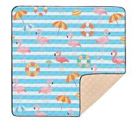 Grand tapis de gym et d'activités pour bébé avec motif flamant rose et rayures - Portable - Rembourré - 127 x 127 cm