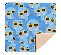 Grand tapis de gym et d'activités pour bébé - Motif éléphant - Confortable - Pour bébé - Bleu - 127 x 127 cm