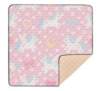 Grand tapis de gym et d'activités pour bébé - Motif licornes arc-en-ciel blanches - Confortable - Respirant - Pliable - 127 x 127 cm