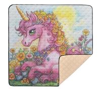 Grand tapis de gym et d'activités pour bébé - Motif licornes roses - Résistant à l'eau - Pour salle de jeux - 127 x 127 cm