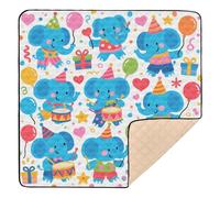 Grand tapis de gym et d'activités pour l'intérieur et l'extérieur Motif éléphant Bleu Dessin animé Pour bébés et tout-petits 127 x 127 cm