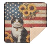 Grand tapis de gym et d'activités pour l'intérieur et l'extérieur - Non toxique - Rembourré - Motif chat - Tournesols - Drapeau américain - Pour bébé - 127 x 127 cm