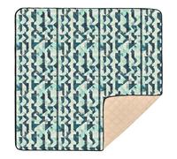 Grand tapis de gymnastique antidérapant pour bébé Motif pied-de-poule à chevrons Turquoise neutre 127 x 127 cm