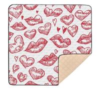 Grand tapis de gymnastique antidérapant pour la Saint-Valentin, motif lèvres et cœurs, non toxique, pour bébé, 127 x 127 cm