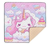 Grand tapis de gymnastique et d'activités pour bébé lavable au sol Motif licornes Rose/bleu 127 x 127 cm