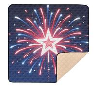 Grand tapis de gymnastique et d'activités pour l'intérieur et l'extérieur avec emblème de feu d'artifice patriotique et léger pour bébé, 127 x 127 cm
