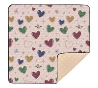 Grand tapis de jeu antidérapant antidérapant pour bébé Motif cœurs et flocons de neige Vert Rouge 127 x 127 cm