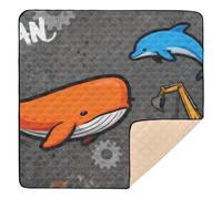 Grand tapis de jeu antidérapant avec motif baleine et dauphin, pour intérieur et extérieur, confortable, pour le ventre et le ramper pour bébés, enfants, tout-petits, nourrissons, 127 x 127 cm