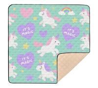 Grand tapis de jeu antidérapant avec motif de licornes roses, vertes, arc-en-ciel, pour le sol, résistant à l'eau, pour bébé, tout-petit, 127 x 127 cm