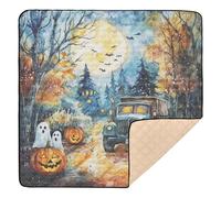 Grand tapis de jeu antidérapant en forme de citrouille et d'esprit d'Halloween pour l'intérieur et l'extérieur, non toxique, pour bébés, enfants, tout-petits, nourrissons, 127 x 127 cm