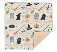 Grand tapis de jeu antidérapant pour bébé Halloween citrouille sorcière orange pour intérieur et extérieur Tapis d'éveil pliable confortable pour bébés nourrissons tout-petits 127 x 127 cm Tapete de