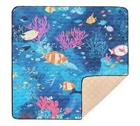 Grand tapis de jeu antidérapant pour bébé, motif baleine, poissons bleu marine, pour intérieur et extérieur, tapis de jeu lavable pour le ventre et le ramper pour bébé et nourrisson, 127 x 127 cm