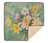 Grand tapis de jeu antidérapant pour bébé, motif bouquet de peinture à l'huile, vert, tapis d'éveil portable pour bébés, enfants, tout-petits, nourrissons, 127 x 127 cm