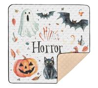 Grand tapis de jeu antidérapant pour bébé Motif chauve-souris et chat Halloween Lavable au sol Pour bébé et enfant 127 x 127 cm