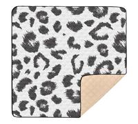 Grand tapis de jeu antidérapant pour bébé, motif léopard, blanc, noir, pour le sol, le temps du ventre et le ramper pour bébés, nourrissons et tout-petits, 127 x 127 cm